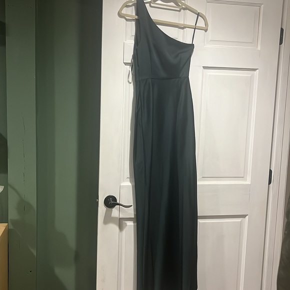 BHLDN Dylan One-Shoulder Satin Side-Slit Gown - Picture 3 of 6